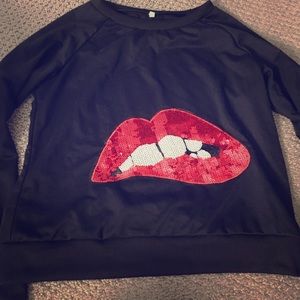 Lip bite sequin crop sweatshirt